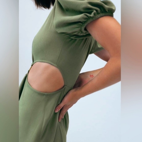 NWT Zara Olive Green Cut Out Midi Dress, Size L - Picture 7 of 12
